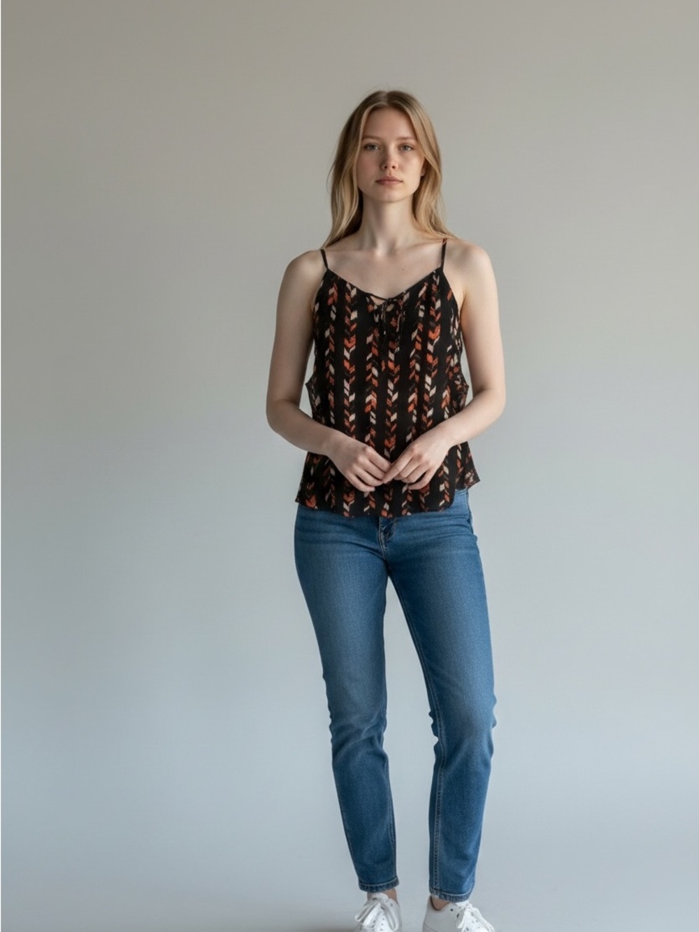 Savana Jane Black fall Printed Spaghetti Strap Sleeveless Tank Top